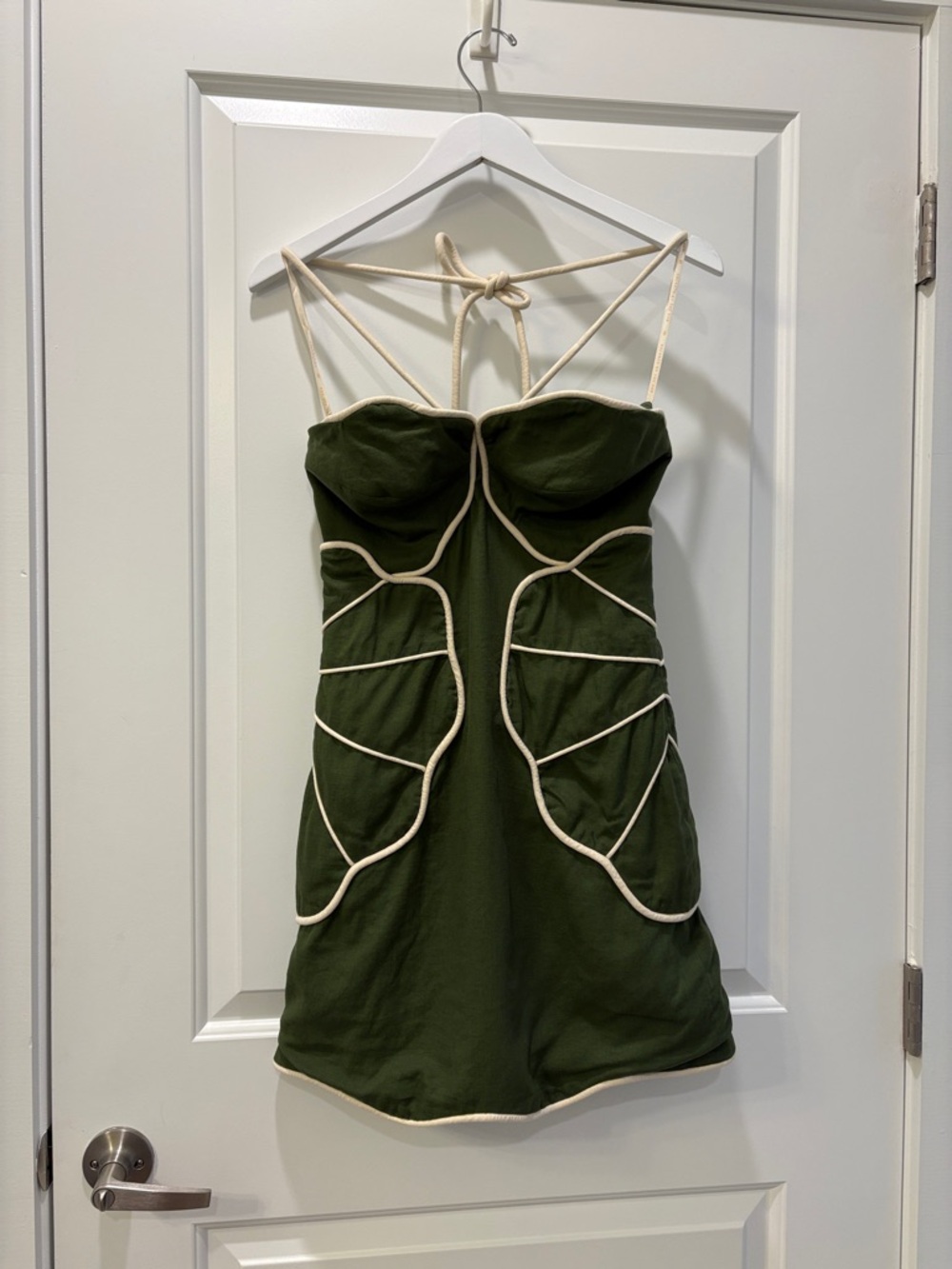 Farm Rio Linen Blend Wavy Mini Dress Small Green Halter - Picture 15 of 15